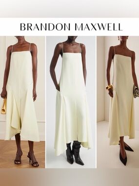 Brandon Maxwell The Darby Crepe Midi Yellow Asymmetric Slip Dress Sz 6 NWT $2400
